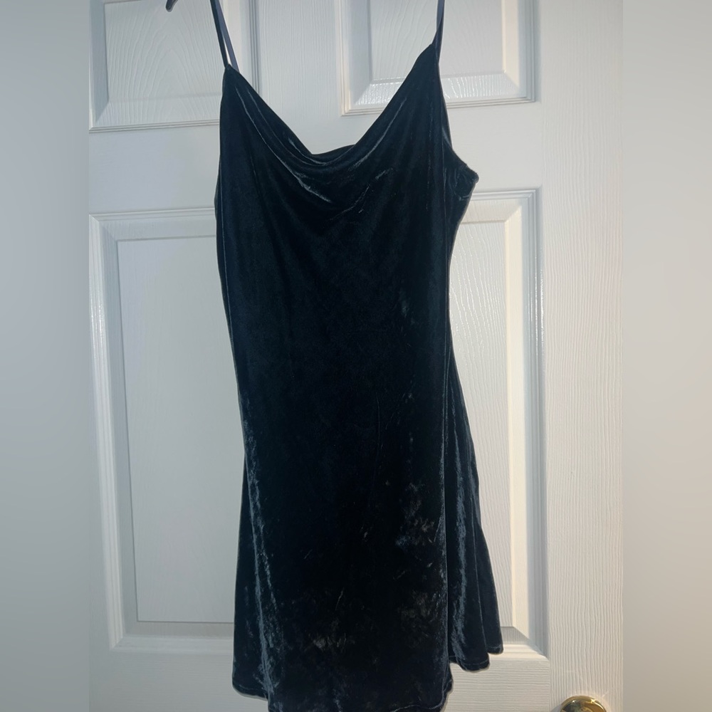 re:named navy velvet cowl mini dress NWT
